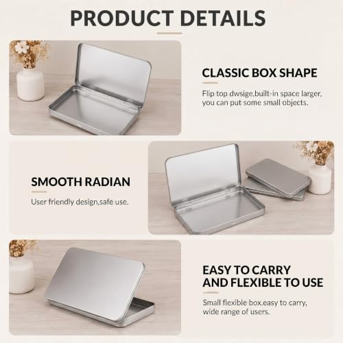 Image of Geiserailie 20 Pack Rectangular Metal Tin Box with Lid Metal Hinged Lid Tin Mini Paint Storage Box Empty Container Storage for Watercolor Jewelry Pen Candy Craft Organizer 7.0 x 4.2 x 0.6'' (Sliver)