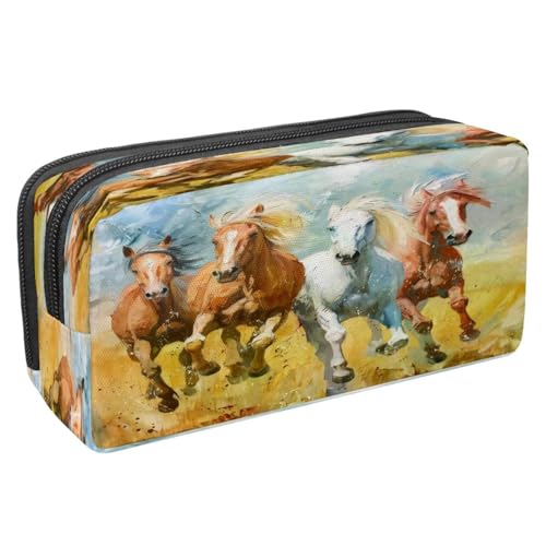 VAPOKF Trousse à crayons avec fermeture éclair pour garçons et filles, fournitures scolaires et de bureau, chevaux de course peints, multicolore, 2.3x8.2x3.9in/6x21x10cm, Trousse à crayons