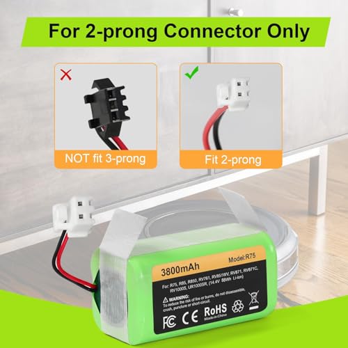 Image of 3800mAh, 2-Prong Connector Replacement Battery for Shark RVBAT850 | Compatible with Shark Ion R75, R85, RV761, RV850C, RV1000S, RV700 N, RV720 N, UR1000SR (3800mAh)