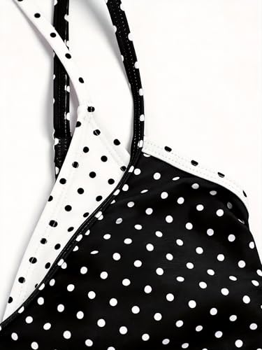 Image of ZAFUL Women's Polka Dot Bikini Set Double Layer Halter Swimsuit Colorblock Side Tie 2 Piece Bathing Suit