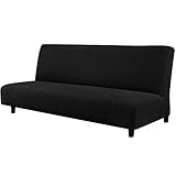CHUN YI Stretch Armless Sofa Slipcover Elastic Fitted Full Folding Futon Cover Without Armrests with Elastic Bottom for Kids, Removable Machine Washable Furniture Sofa for Futon Couch (Black)