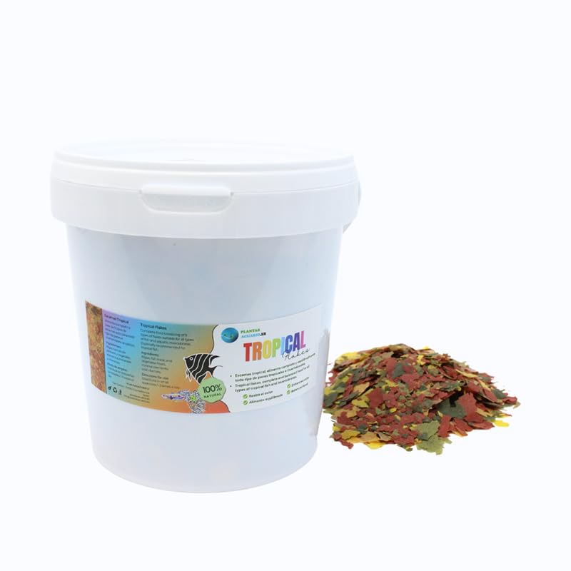 Tropical Flakes Plantasacuario 1000ml, Comida en Escamas para Todo Tipo de Peces Tropicales y de Agua Caliente, Saludable y Potencia el Color, Dieta Diaria equilibrada para Peces