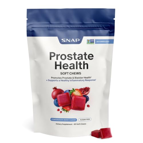 Snap Supplements Prostate Health Supplement for Men with Plant Sterols Nettle Root & Reishi Mushroom - Supports Prostate and Urinary Wellness 60 Sugar Free Soft Chews Pomegranate-Berry