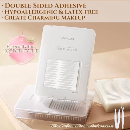 Eyelid Tape,600PCS, Especially for Hooded eyes, Double-sided adhesive, 4mm Eyelid Lifter Strips, Double Eyelid Tape for Swollen Eyes Invisible for Droopy Lids(with a tweezers, a fork) (M)