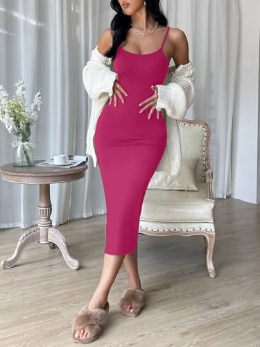 Image of Aahwan Black Solid Bodycon Midi Side Split Thigh Dress for Women's & Girl's