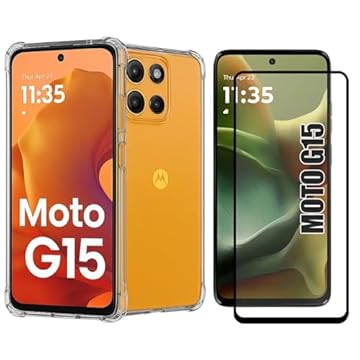 Kit Capa Case Compatível Capinha Para Motorola Moto G15 6.7 Polegadas Anti Impacto Reforçada Silicone Transparente Flexível + Pelicula De Vidro Temperado 3D 9H