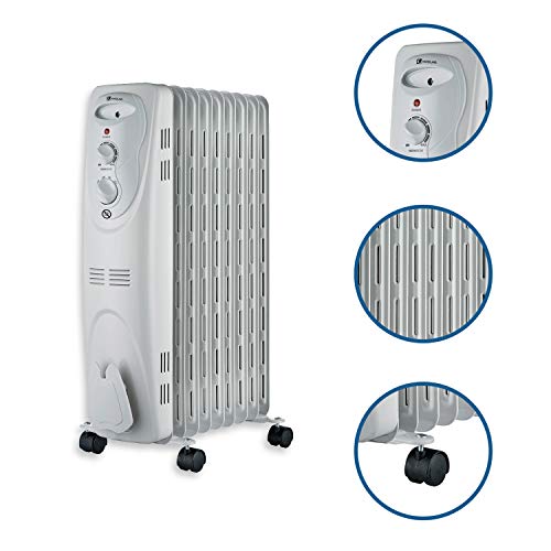Haverland NYEC-11 | Radiador de aceite Portátil | 1000 / 1300 / 2300 W | 3 Potencias | Termostato Regulable | Con Ruedas y Asas