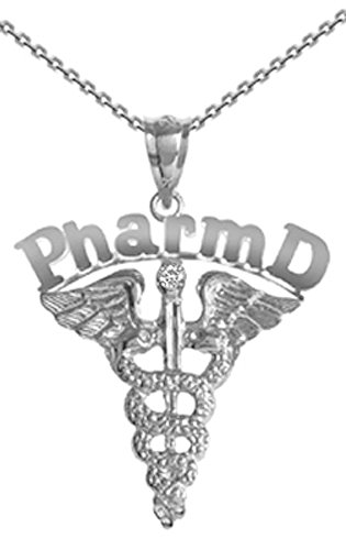 NursingPin - Pharm D Charm with Diamond on Necklace in Silver for Pharmacists - 18IN NursingPin - Pharm D Charm with Diamond on Necklace in Silver for Pharmacists - 18IN