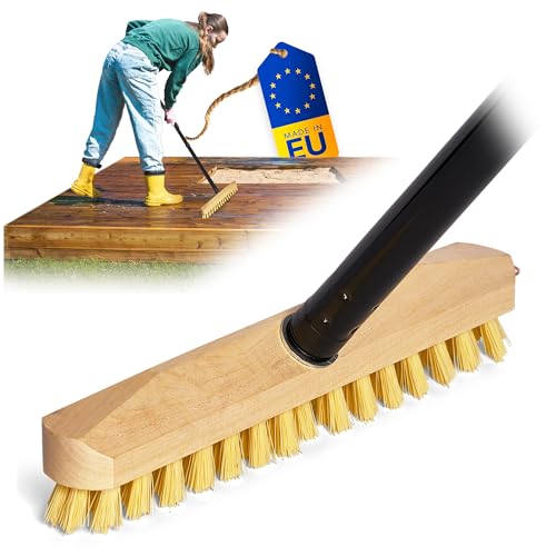 Novaliv Brosse à récurer en bois avec poils - Avec filetage et manche à vis - 4 pièces - Brosse à récurer PPN - Idéale pour nettoyer le balcon, la...
