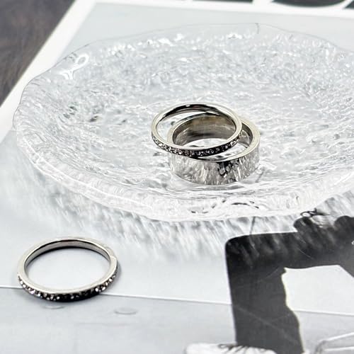 Stainless Steel 3PCS Cubic Zirconia Stackable Band Rings Round Cut Engagement Promise Ring Set3