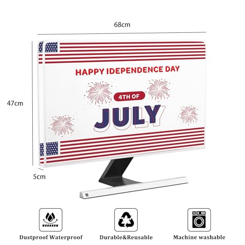 Image of Happy Independence Day Waterproof Computer Monitor Cover 26, 27, 28 Inch 4th of July American Flag Firework Computer Monitor Covers Anti-Static Dust Proof Protective Cover for LCD /LED /HD