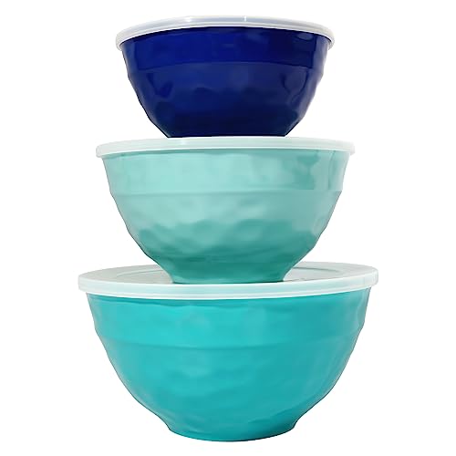 Tp Mixing Bowl Set With Lids, 6-Piece Melamine Nesting Bowls Set For Pasta Baking Salad Mixing, Set Of 3, Coastal Blue #TOP10