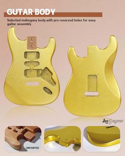 Image of Leo Jaymz DIY ST Style Electric Guitar Kits,Spray-painted Mahogany Body,Laurel Wood Fingerboard and Maple Neck, including all Components (ST Gold)