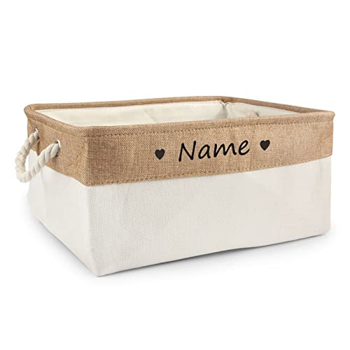 Cuperay Personalisierte Aufbewahrungskorb mit Namen und Muster, Faltbar Hunde Spielzeugkorb mit Baumwollgriff, Aufbewahrungsbox für Die Organisation Von Lebensmitteln Kleidung und Hundezubehör(Beige)