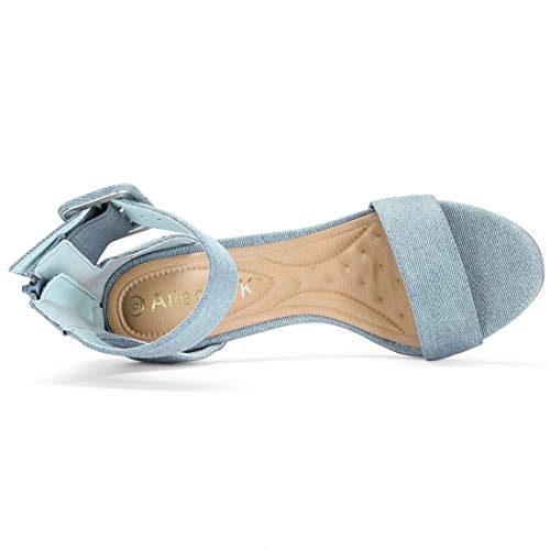 Allegra K Women's Block Heel Zipper Buckle Denim Blue Ankle Strap Sandals - 9 M Us #TOP3