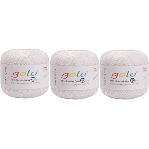 Image of golo 3 Balls Crochet Thread Size 30 Embroidery Thread Yarn for Hand Kniting Yarn for Tatting 520