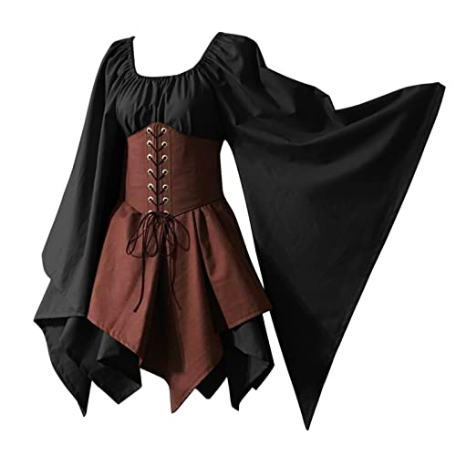 Robe traditionnelle médiévale de qualité supérieure avec corset en marron - 3
