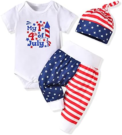 Unutiylo Newborn Baby Boy Clothes My First 4th of July Romper +Long Pants+Hat 3Pcs Outfits Set