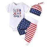 Unutiylo Newborn Baby Boy Clothes My First 4th of July Romper +Long Pants+Hat 3Pcs Outfits Set