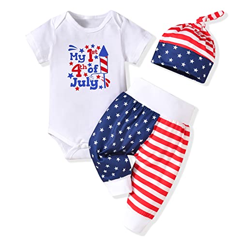 Unutiylo Newborn Baby Boy Clothes My First 4Th Of July Romper +Long Pants+Hat 3Pcs Outfits Set #TOP30