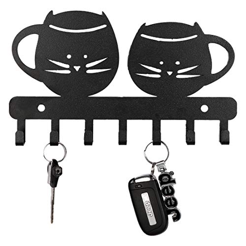Image of Sehaz Artworks Metal Key Holder for Home | Bird Key Hooks | Key Holder for Home Decor Stylish | Key Stand for Wall (7 Hooks, Black)