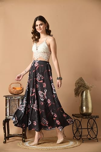 Image of VAGISHA Women's 4-Metre Flared Long Skirt | Skirts for Women Long Length | Long Skirts for Girls | Ethnic & Boho Printed Wear with Elastic Waist | Perfect for Party, Festive & Casual Look