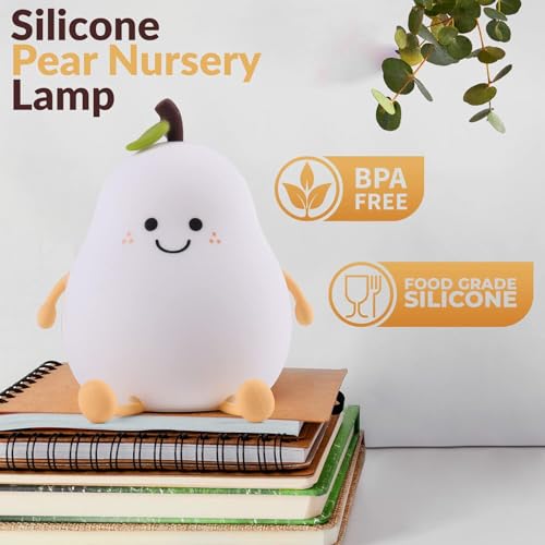 Image of Desidiya Pear LED Night Lamp - Birthday, Wedding Gift, Silicone Touch Sensor Light for Bedroom, Rechargeable Table Lamp for Kids & Women, Portable Color-Changing Bedside Decor, Soft Glow Nightlight