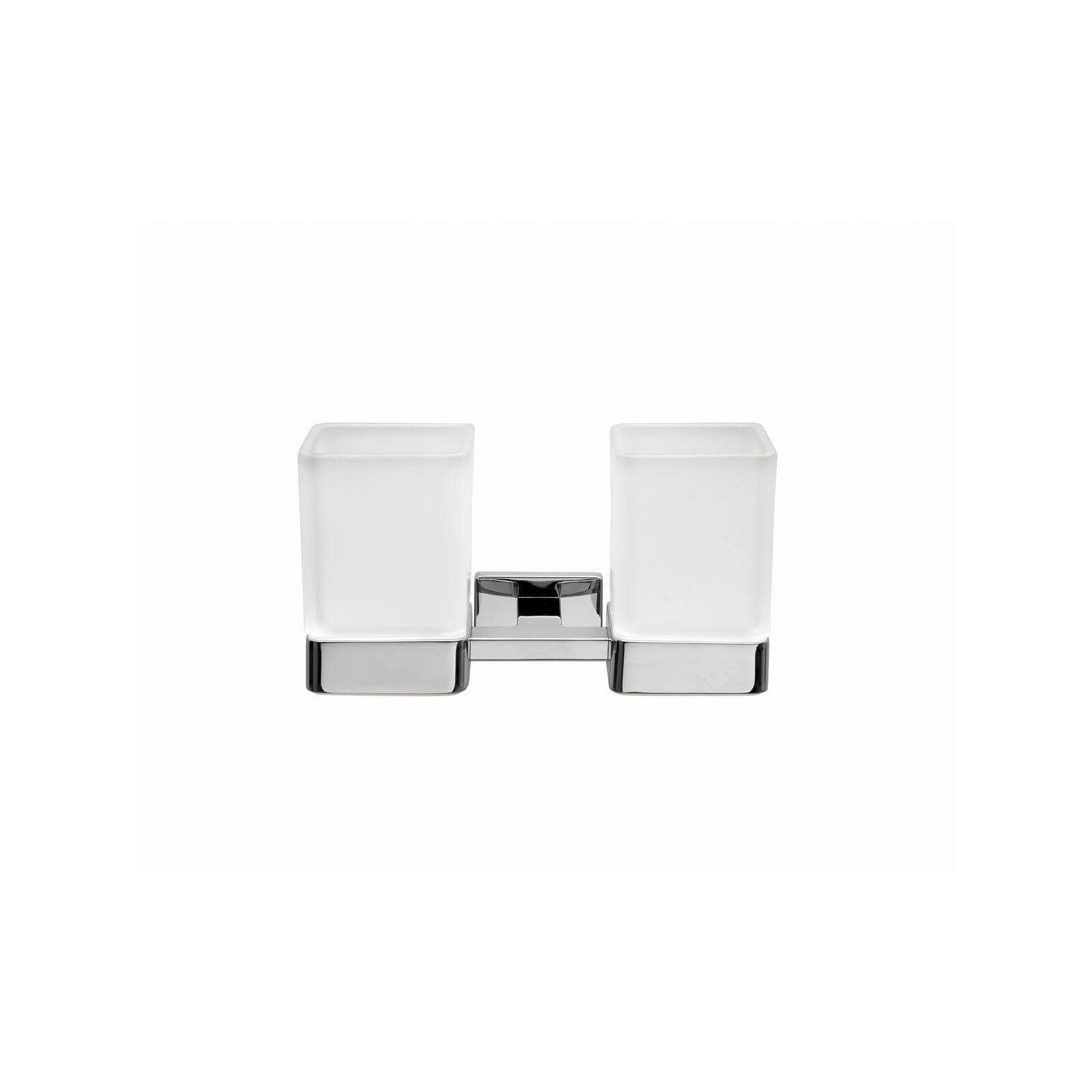 Porte-gobelet Double Avec 2 Verres En Verre Dépoli - Série Lea, Laiton Chromé - Pour Salle De Bain