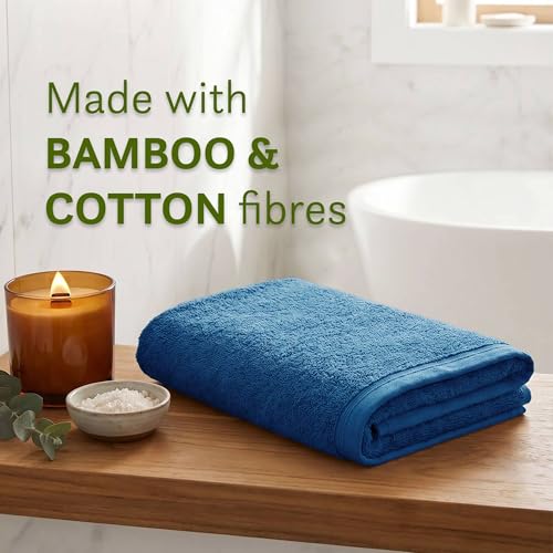 Image of MYTRIDENT Cotton Bamboo Towels for Bath Large Size | Soft & Absorbent | Anti-Microbial & Anti-Odour | 450 GSM | 1 Piece Bath Towel for Men /Women - Blue