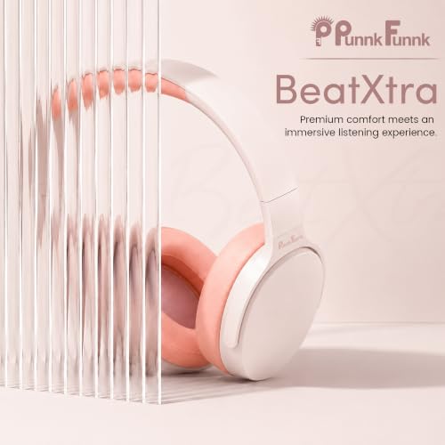 Image of PunnkFunnk BeatXtra Wireless Stereo Bluetooth Headphones V5.3, Over Ear Foldable Headset with 40mm Drivers, Soft Cushioned Ear Pads, Built-in Mic, AUX Input, 10M Wireless Range, Teen & Adults (Pink)