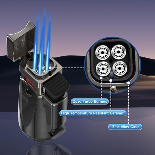 Encendedor Quad Jet Flame resistente al viento negro miniatura 2