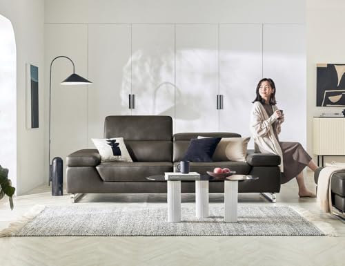 Image of Fabrique Hypocrisy Leatherette 3 Seater Sofa Set with Puffy Moden Design Charcoal Grey | Moveable Headrest | Home Office & Living Room Furniture | Lightweight Design Durable Stainless Steel Legs