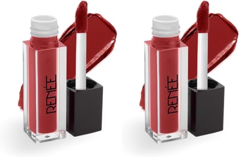 Image of RENNE Everyday Quick Stay Liquid Lipstick - Red Hour, Velvety matte Finish, Long-Lasting & Lightweight, Hydrating & Non-Drying Formula, Ultra-rich Pigment, Jojoba Oil & Vitamin E Infused (Pack of 2)