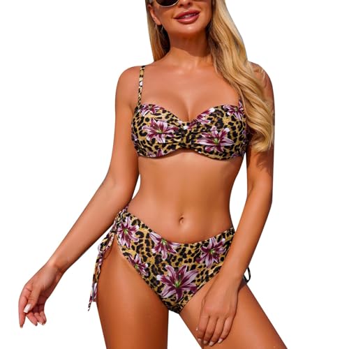 Maillot De Bain 2 Pièces Femme Push Up Sexy Grande Taille a la Mode Maillot De Bain Culotte Femme Gainant Ventre Plat Fleurie Sport Natation Piscine Océan...