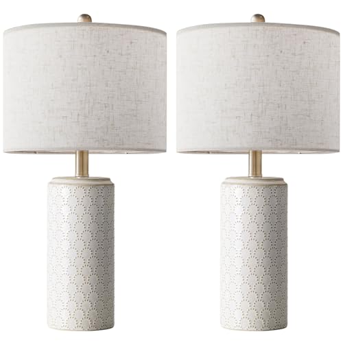 Lámpara de mesa cerámica set 2, moderna 23 pulg blanca