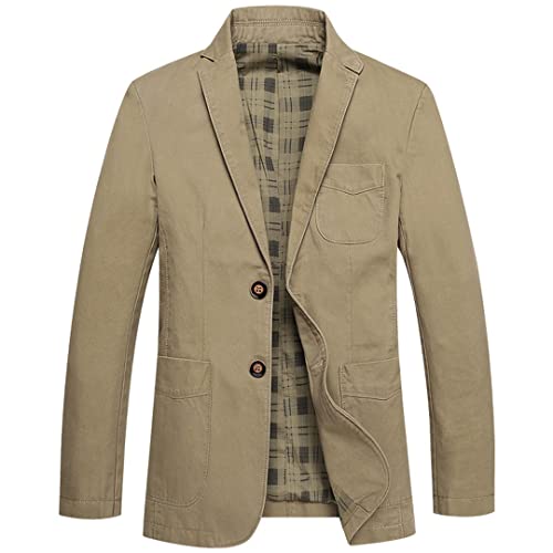 Men's Causal Business Blazer Khaki Single-Breasted Cotton Slim Suit Jacket