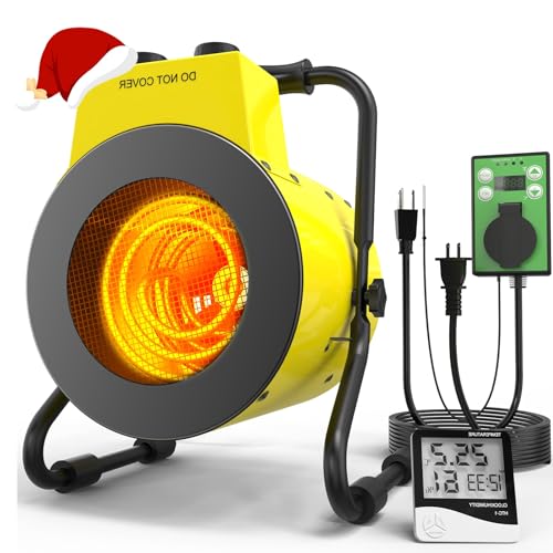 1500W Greenhouse Heater with Digital Thermostat, Outdoor Heater with Overheat Protection and 3-Second Rapid Heating Function, Outdoor Heaters for Patio Garage, Greenhouse, Flower House