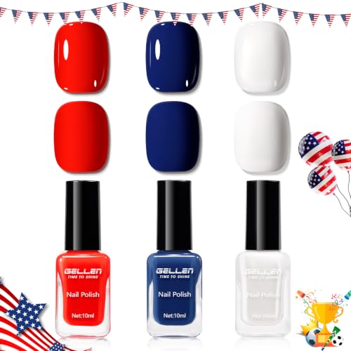 GELLEN 4th of July Nail Polish Blue Red White Summer No Lamp Needed