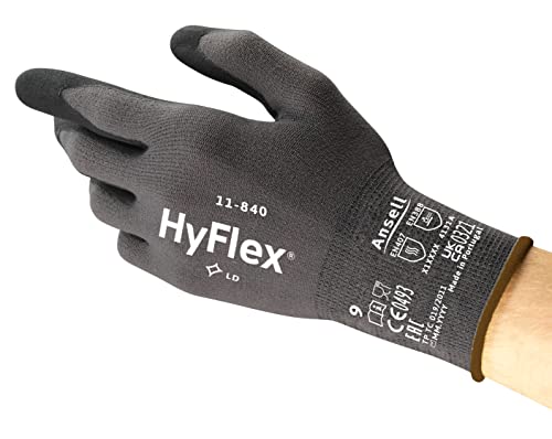 Ansell HyFlex 11-840R, Rękawice robocze, Uniwersalne, Odporne na ścieranie, Rękawice przemysłowe i mechaniczne, rozmiar Szare, Czarne, rozmiar XL (5 pary)