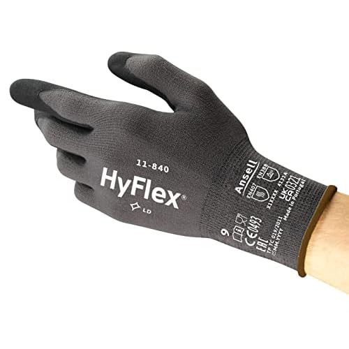 Ansell HyFlex 11-840 Guantes de Trabajo Profesionales, Revestimiento de Nitrilo Antideslizante y Transpirable, Protección Mecánica Multiusos, Seguridad Industrial, Negro, Talla M 3 Pares, 8 (M)