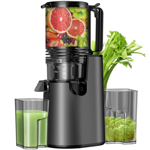 Cold Press Juicer, Masticating Juicer with 5.4" Wide Feed Chute, 350w Slow Juicer Machines Fit Whole Vegetables and Fruits with High Juice Yield, Easy to Clean (Black)
