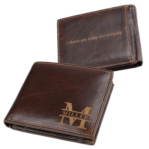 Gemszoo kundenspezifisch graviertes Herren-Geldbörse Personalisierte Initialen Name Text Geldbörse für Männer Minimalistische Bifold Echtleder-Geldbörsen für Vater Opa Ehemann Freund Geburtstag