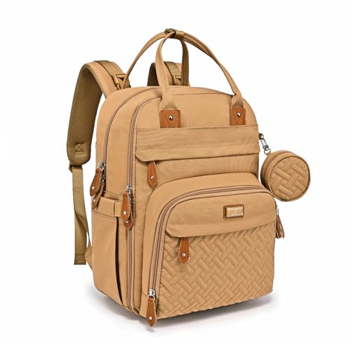 Image of BabbleRoo Diaper Bag Backpack - Baby Essentials Travel Tote - Multi function Water Resistant Diaper Bag, Travel Essentials Baby Bag with Changing Pad, Stroller Straps & Pacifier Case - Unisex, Beige | Multi function, Waterproof, Diaper Bag, with Changing Pad