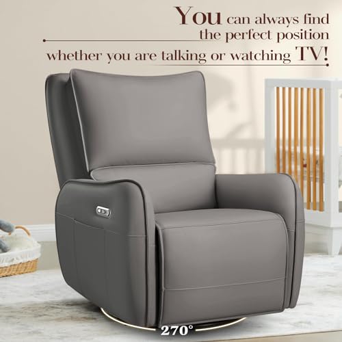Image of Power Recliner Gliders for Nursery, Electric Swivel Rocker Recliner Chair, Comfy Upholstered Living Room Reclining Rocking Chairs with Lumbar Support (Dark Grey, 41 inch X 40 inch X 36 inch)