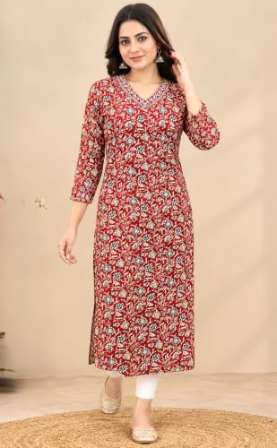 Image of Women's Pure Cotton Regular Fit Floral Printed A-Line Kurta