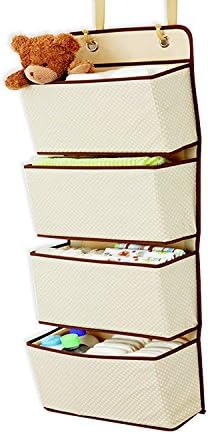 JSL HOME Door Hanging Organiser,4 Pockets Over Door Storage,Wall Hanging Organiser Nursery for Toys,Purses,Towels,Keys,and Sunglasses - Beige