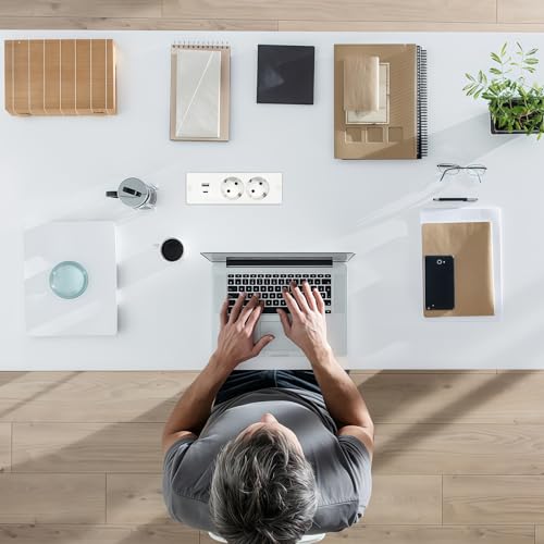 GAOUTO Blat wpuszczany, blat stołu z 2 gniazdami USB C, 2 gniazda do zabudowy z kablem 1,5 m, wpuszczana listwa zasilająca do stołu konferencyjnego, blatu roboczego (biała)