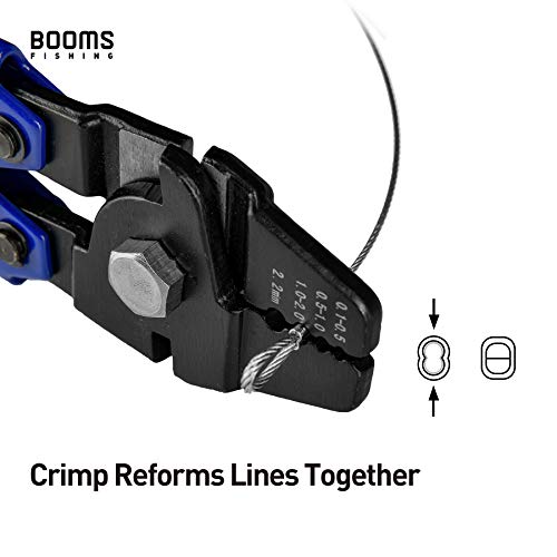 Booms Fishing Cp1 Fishing Crimping Pliers, High Carbon Steel Fishing Plier Wire Rope Leader Crimping Tool, 10 Inch Crimpers Swager With Ergonomic Handle, With 140Pcs Crimp Sleeves, Blue #TOP2