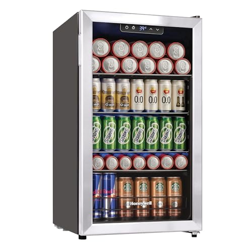 honeywell beverage refrigerator and cooler 116 can mini fridge with glass door for soda beer or wine for office or bar with adjustable removable shelving commercial grade