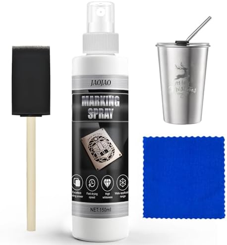 JAOJAO Marking Fluid Spray, High Contrast Permanent Marking Fluid Fast Drying Water Based Safe for Metal Glass and Plastic Surface Engraving Pretreatment, 150ml